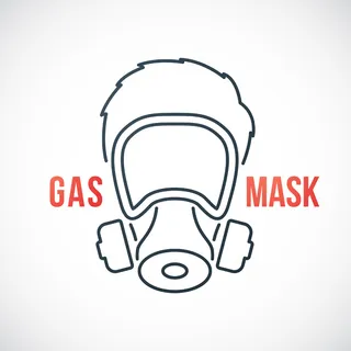 在白色背景上隔离的防毒面具线图标中的人