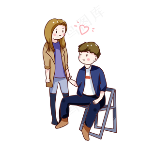 手绘卡通七夕节情侣