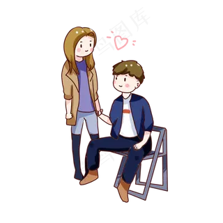 手绘卡通七夕节情侣