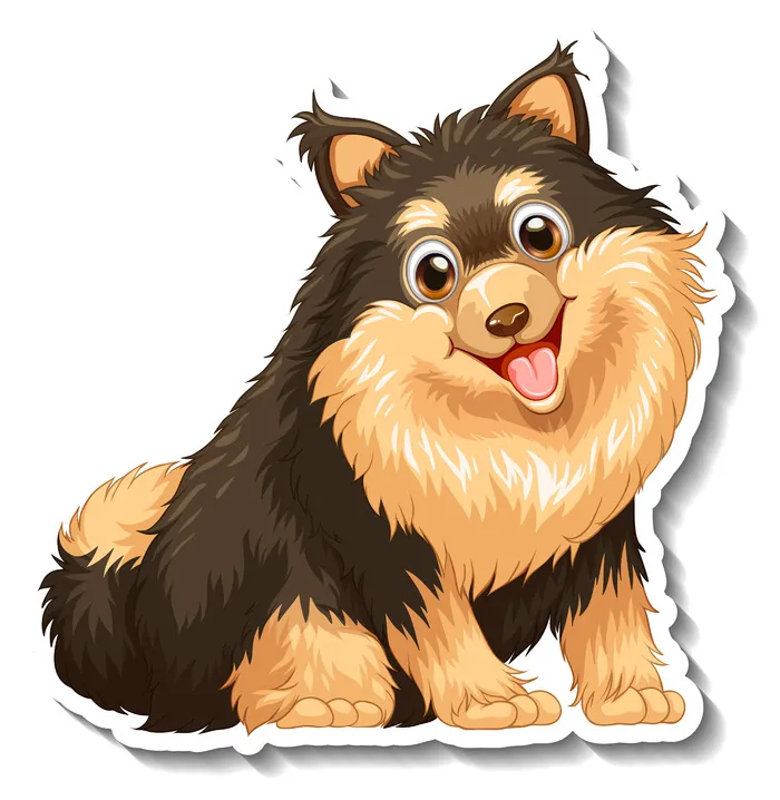 与博美犬狗隔离的贴纸设计eps,ai矢量模版下载