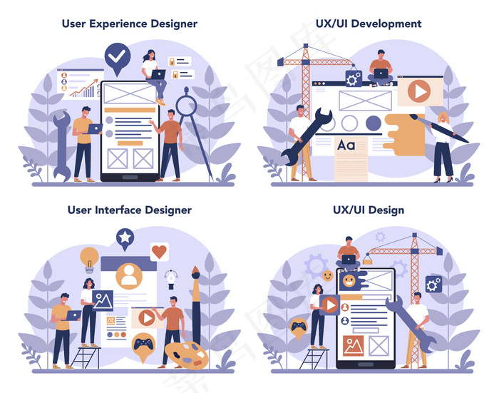 Ux ui设计器概念集。为用户改进应用程序app界面。现代技术概念。平面矢量图eps,ai矢量模版下载