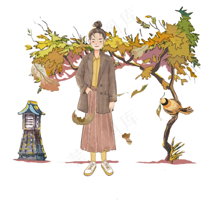 秋日秋季清新西服少女金黄藤蔓日