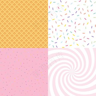 无缝背景甜甜圈和冰淇淋釉，五彩纸屑，华夫饼。