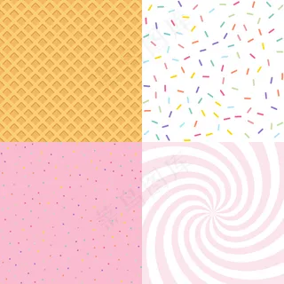 无缝背景甜甜圈和冰淇淋釉，五彩纸屑，华夫饼。