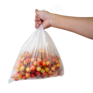 一袋水晶樱桃和手