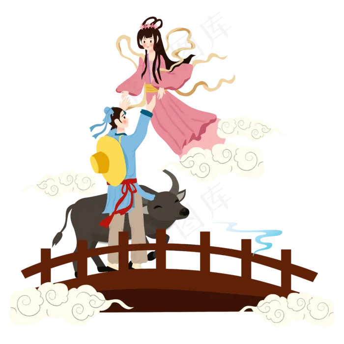 牛郎织女扁平风矢量图(3000X3000(DPI:299))ai矢量模版下载