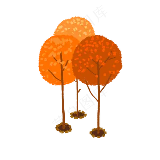 手绘金黄秋树商用素材