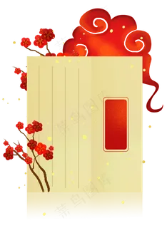 古风祥云红梅文本框