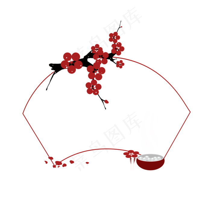 中国风冬至扇形梅花边框png免抠