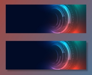 带有hud元素的技术未来数字横幅banner