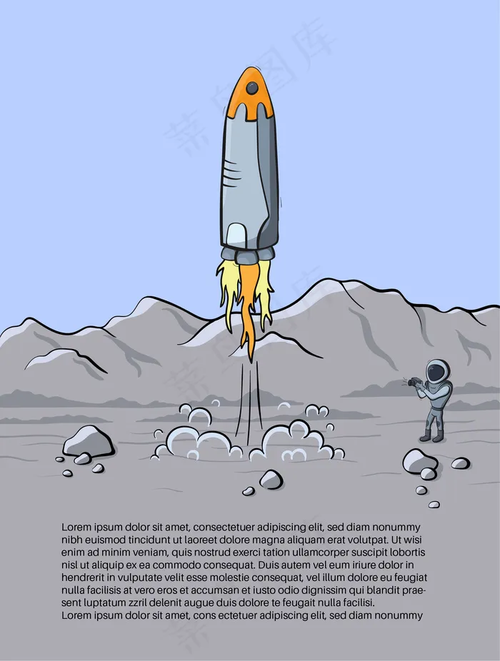 太空火箭发射和宇航员照片在星球上的矢量图解eps,ai矢量模版下载