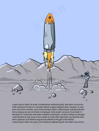 太空火箭发射和宇航员照片在星球上的矢量图解