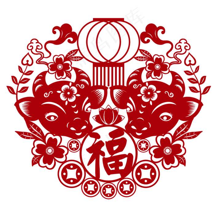 牛年新年年画剪纸