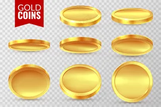 金币套装。现实的金币，货币现金金融支付符号。宾果头奖赌场美元