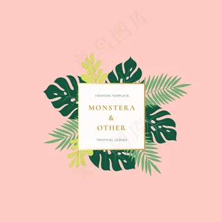 Monstera palm热带树叶时尚标志、徽章