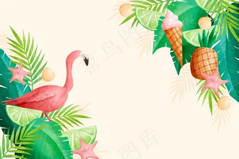 水彩画夏季墙纸概念