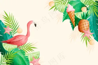 水彩画夏季墙纸概念