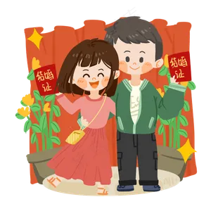七夕卡通情侣领结婚证PNG素材