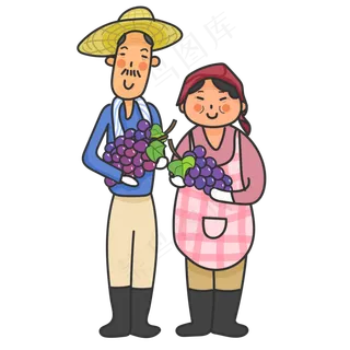 立秋秋收秋耕丰收农民葡萄卡通人