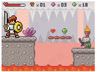 一个身穿盔甲的骑士沿着熔岩上方的平台行走