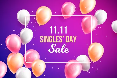 光棍节背景与五颜六色的现实气球