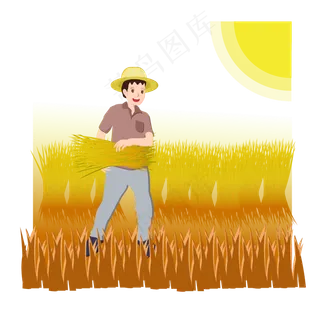 立秋农民秋耕大丰收卡通矢量元素