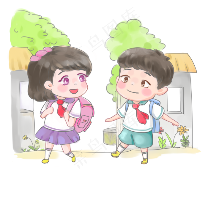 卡通手绘开学日上学的小学生(2000X2000(DPI:300))psd模版下载