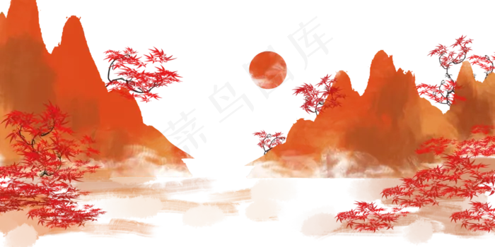 红色树林树木(4000X2000(DPI:300))psd模版下载
