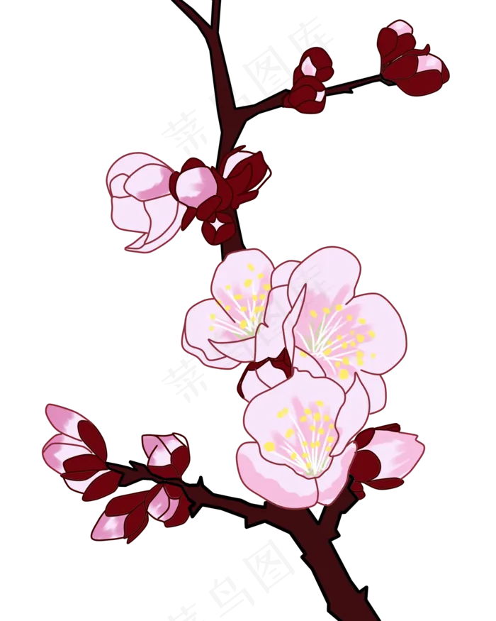 中国风手绘梅花花枝(2000X2500(DPI:300))psd模版下载