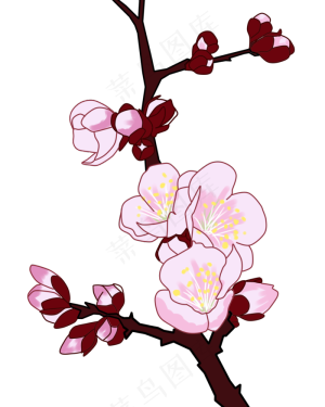 中国风手绘梅花花枝