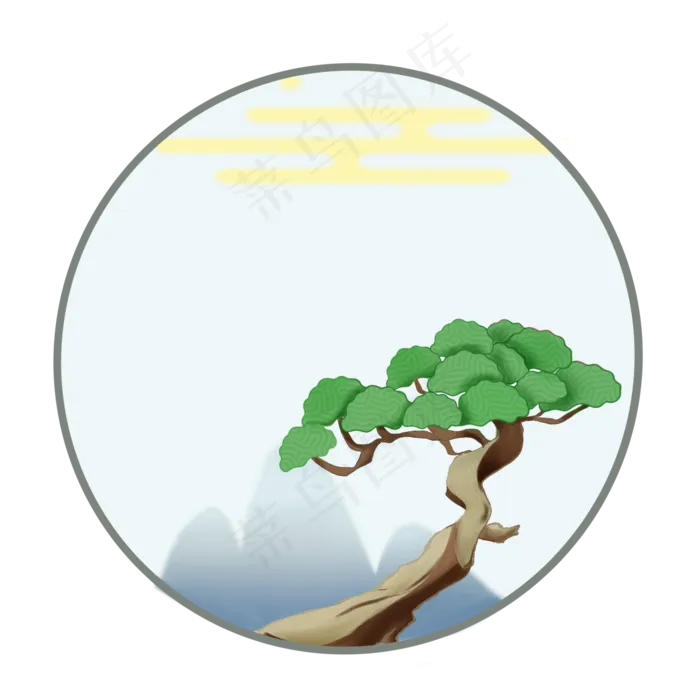 新年国风松树边框(2050X2050(DPI:299))psd模版下载