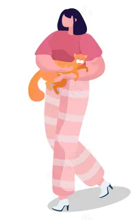 小猫平静地坐在主人的手上。女人抱着她那只红红的猫。