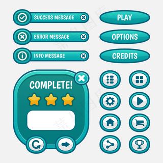 rpg和冒险游戏的一套游戏菜单选择，包括菜单、关卡选择和选项。