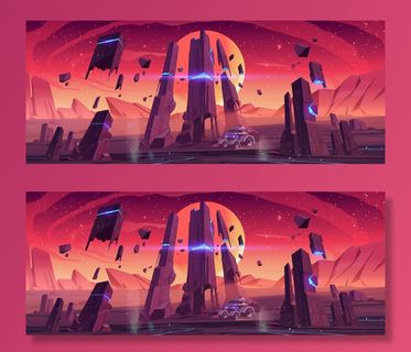 火星探测器在红色星球表面探索外星景观。