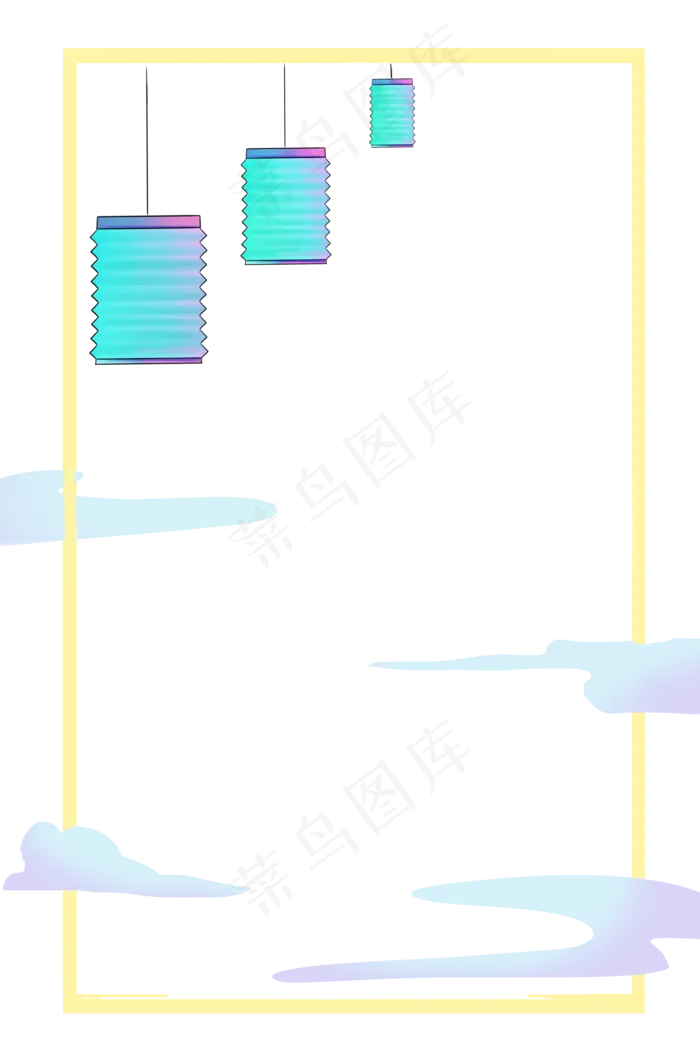 蓝色灯笼边框(2000X3000(DPI:299))psd模版下载