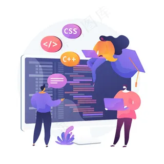 编程语言学习。软件编码课程,网站开发课,脚本编写。它是卡通人物。 编程语言学习。软件编码课程,网站开发课,脚本编写。它是卡通人物。