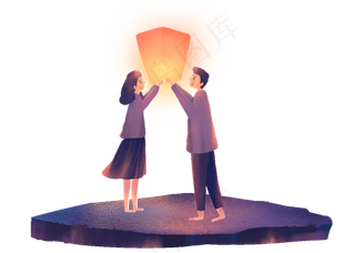 元宵唯美主题之情侣一起放孔明灯