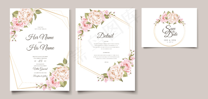 优雅柔和的花卉婚礼请柬模板