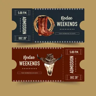 牛仔票有靴子，绳子，牛头骨，帽子