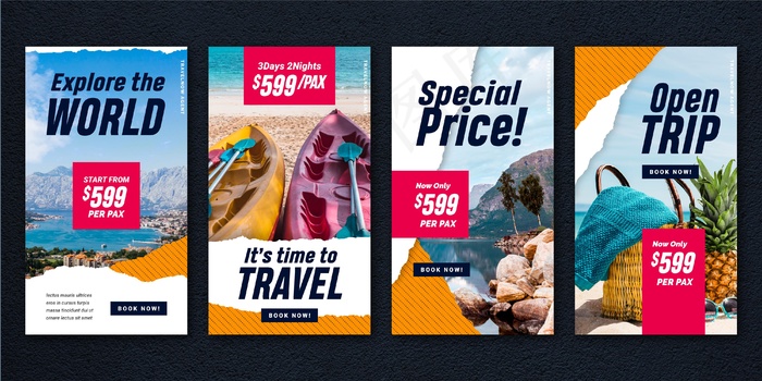 旅游销售模板故事集eps,ai矢量模版下载