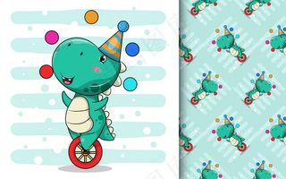 骑独轮车的可爱恐龙卡通