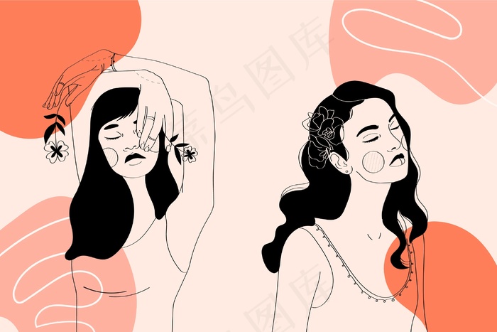 优雅线条艺术风格的女性eps,ai矢量模版下载