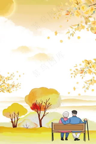 重阳节情侣老人坐在长椅上背影免费下载