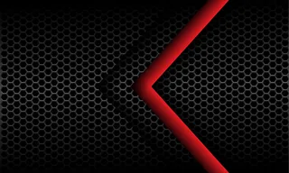 抽象红色箭头方向深灰色金属六边形网格图案设计现代未来主义背景