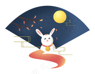 中秋节节日中秋佳节圆月兔子扇形