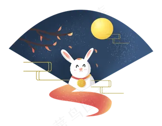 中秋节节日中秋佳节圆月兔子扇形
