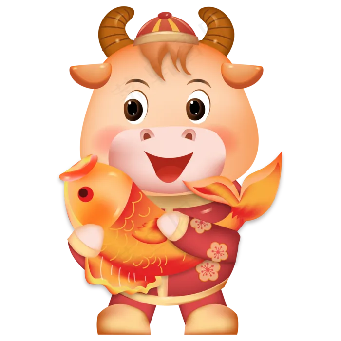 2021怀抱锦鲤卡通牛形象(2000*2000px 72dpi )ai矢量模版下载