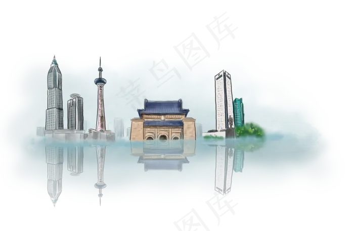 手绘南京地标建筑