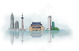 手绘南京地标建筑