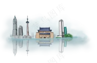 手绘南京地标建筑